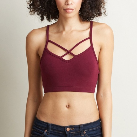 Other - NWOT Wine Strappy Criss Cross Caged Bra Crop Top
